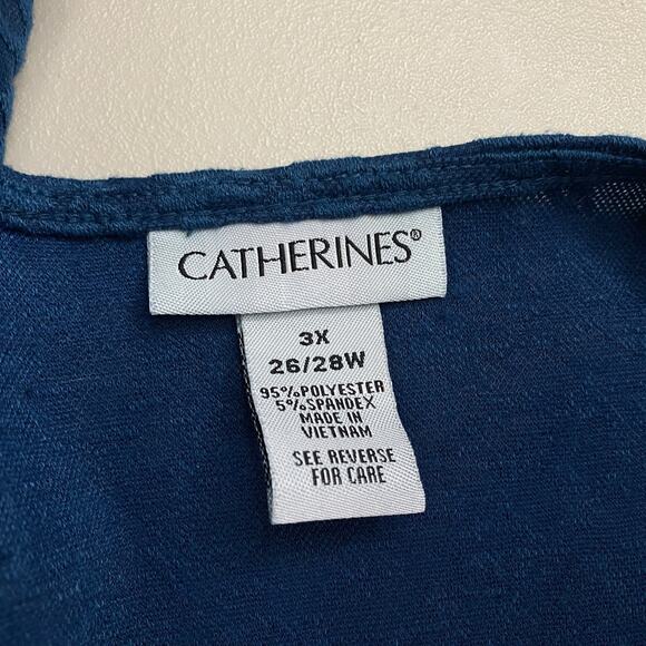 Catherines Cardigan Top Womens 3X 26-28W Blue Floral Lace Swing Open Lagenlook - Picture 7 of 15